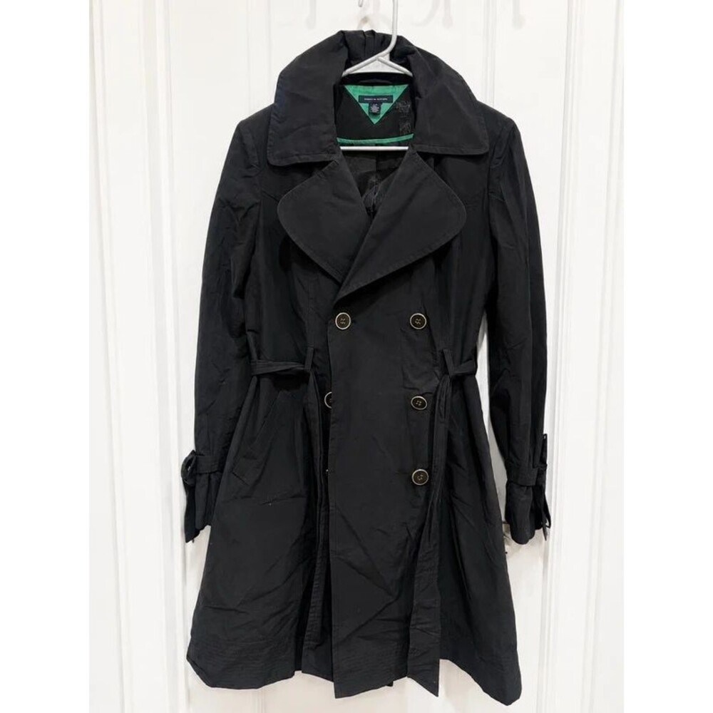 Tommy Hilfiger Women’s Black Trench Coat Size S/P Double Breasted Belted